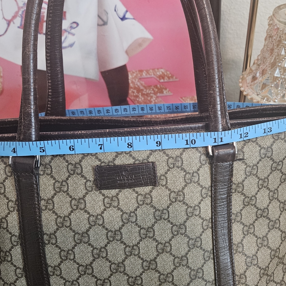 Gucci Beige/Brown Canvas Tote 15x9in - Picture 2 of 16